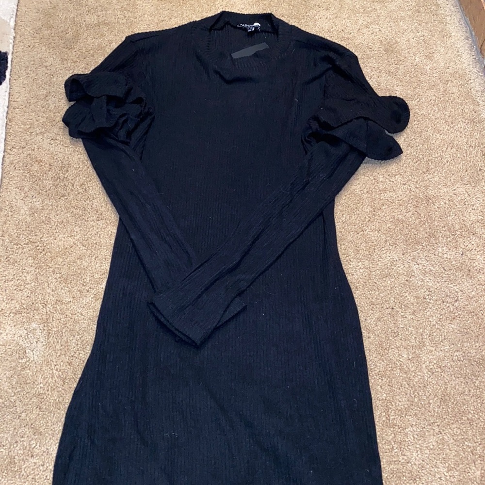 Fashion Nova Black Mauna Lont Sleeve Mini Dress